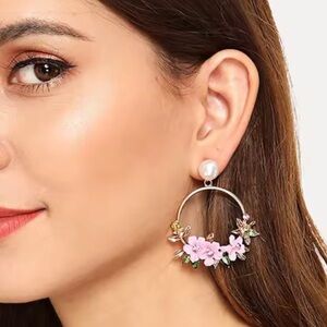 Fashion Jewelry Floral Hoop Earrings with Pearl